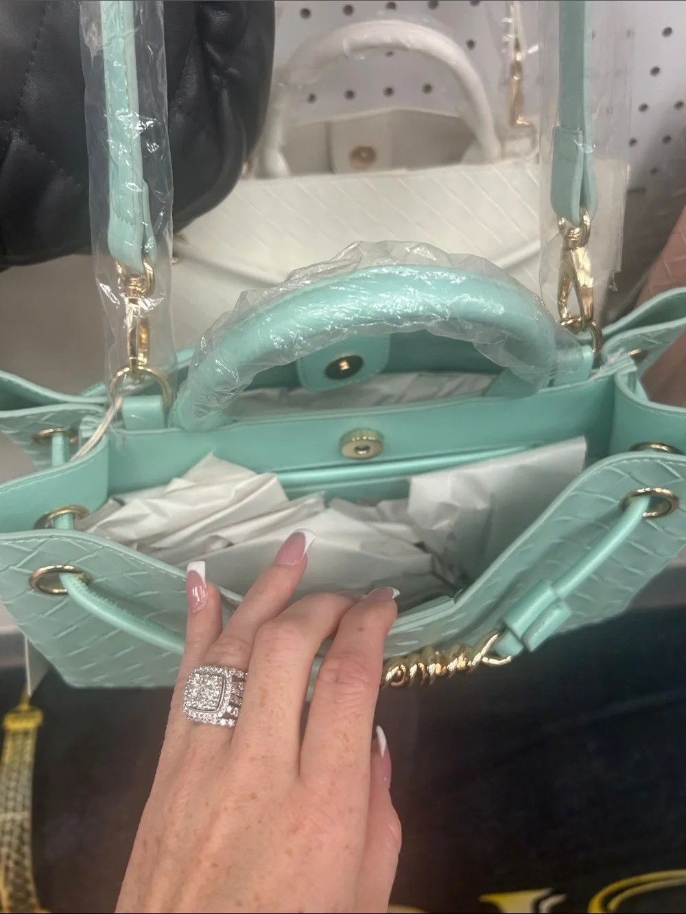 Mint Woven Leather Tote Handbag